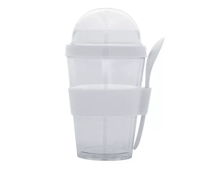 A2653.01 VASO DOBLE PARED DE PLASTICO CON CUCHARA FROYO A2653 BLANCO BLANCO