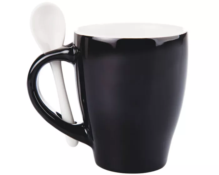 A040098 TAZA BICOLOR C/CUCHARA 12 OZ LONDON TAC11 NEGRO NEGRO