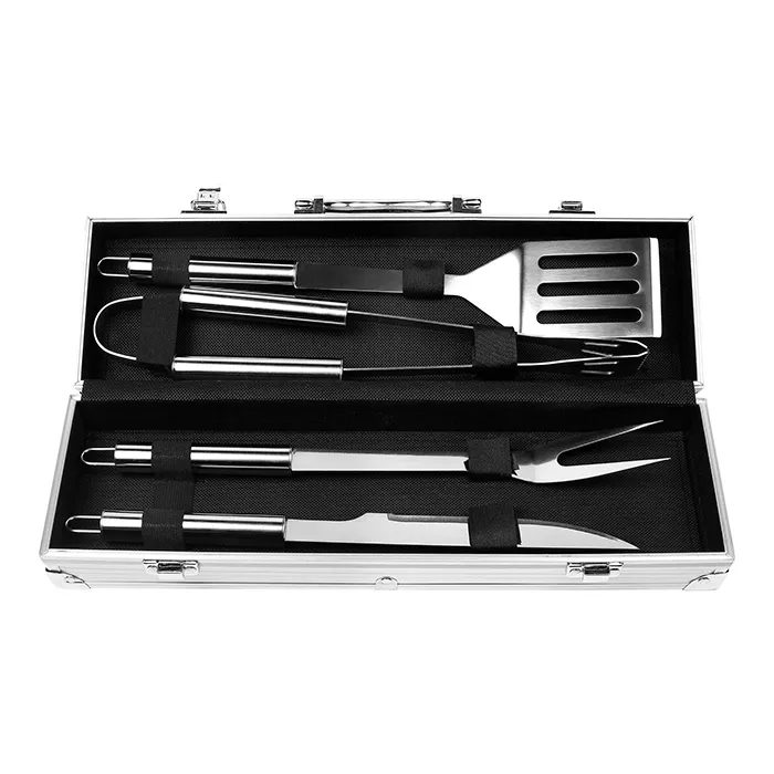 HM-018S Set BBQ de 4 piezas Asiago. PLATA