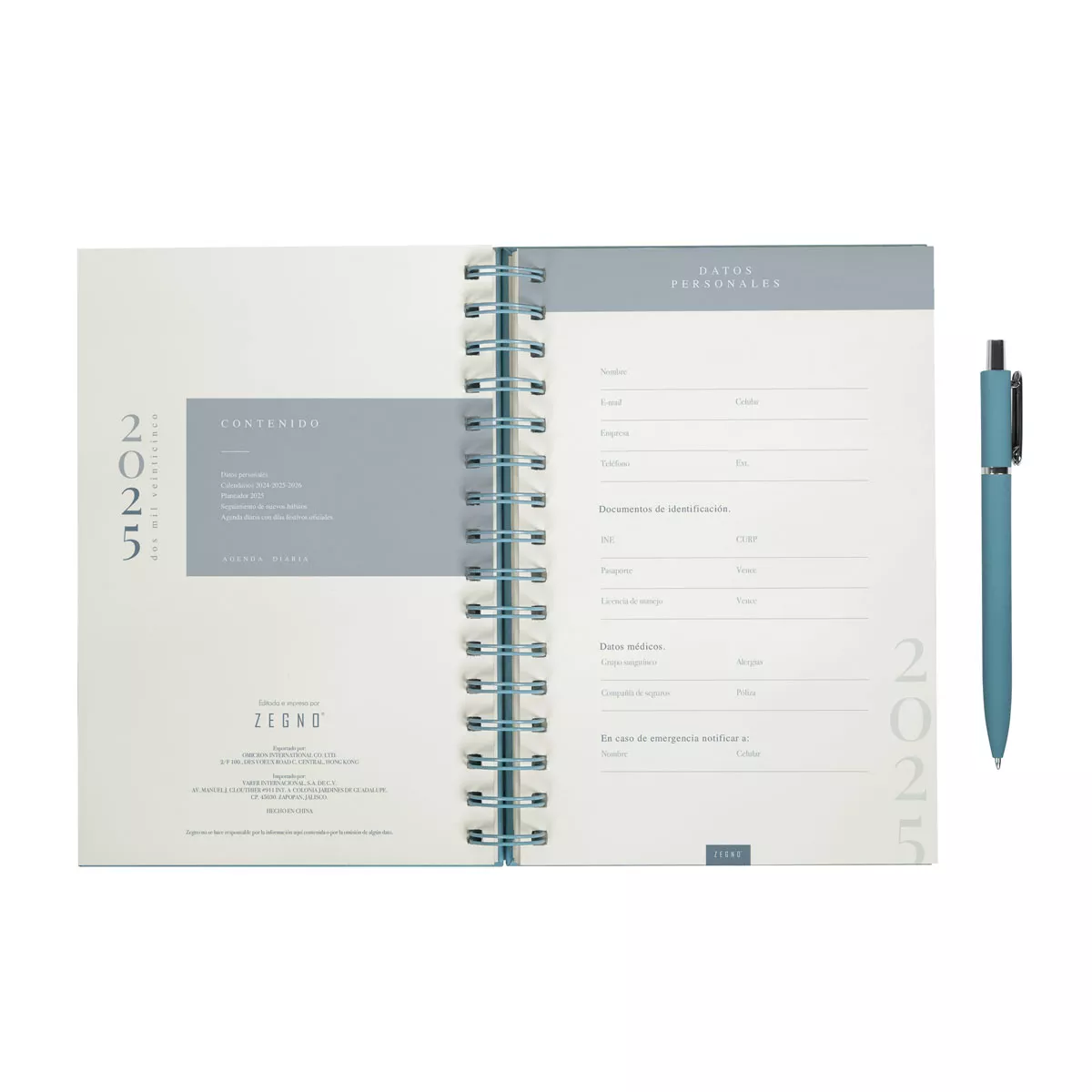 AGSP 025 AC AGENDA DIARIA LETTE 2025 azul cielo